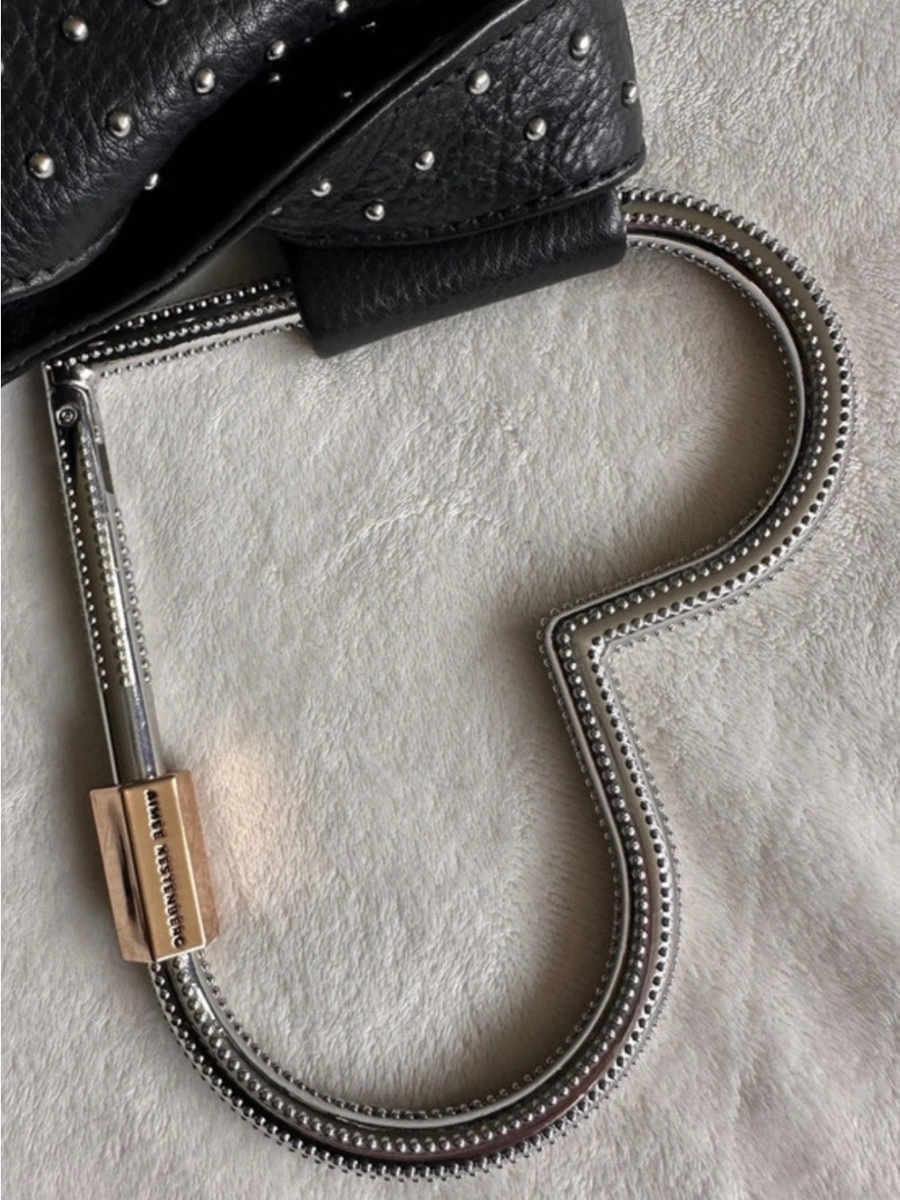 Amy Kestenberg Studded Black Leather Wristlet Bag with Heart Handle - Picture 3 of 7